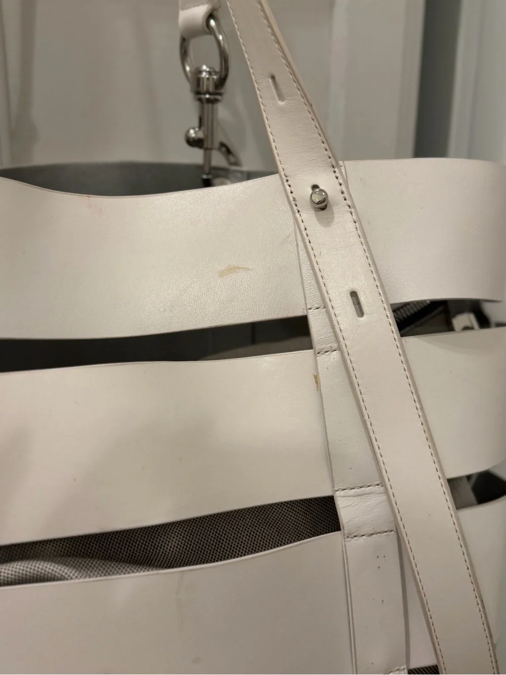 Rebecca Minkoff Cage Stella Large Leather White Tote Bag Purse with Pouch